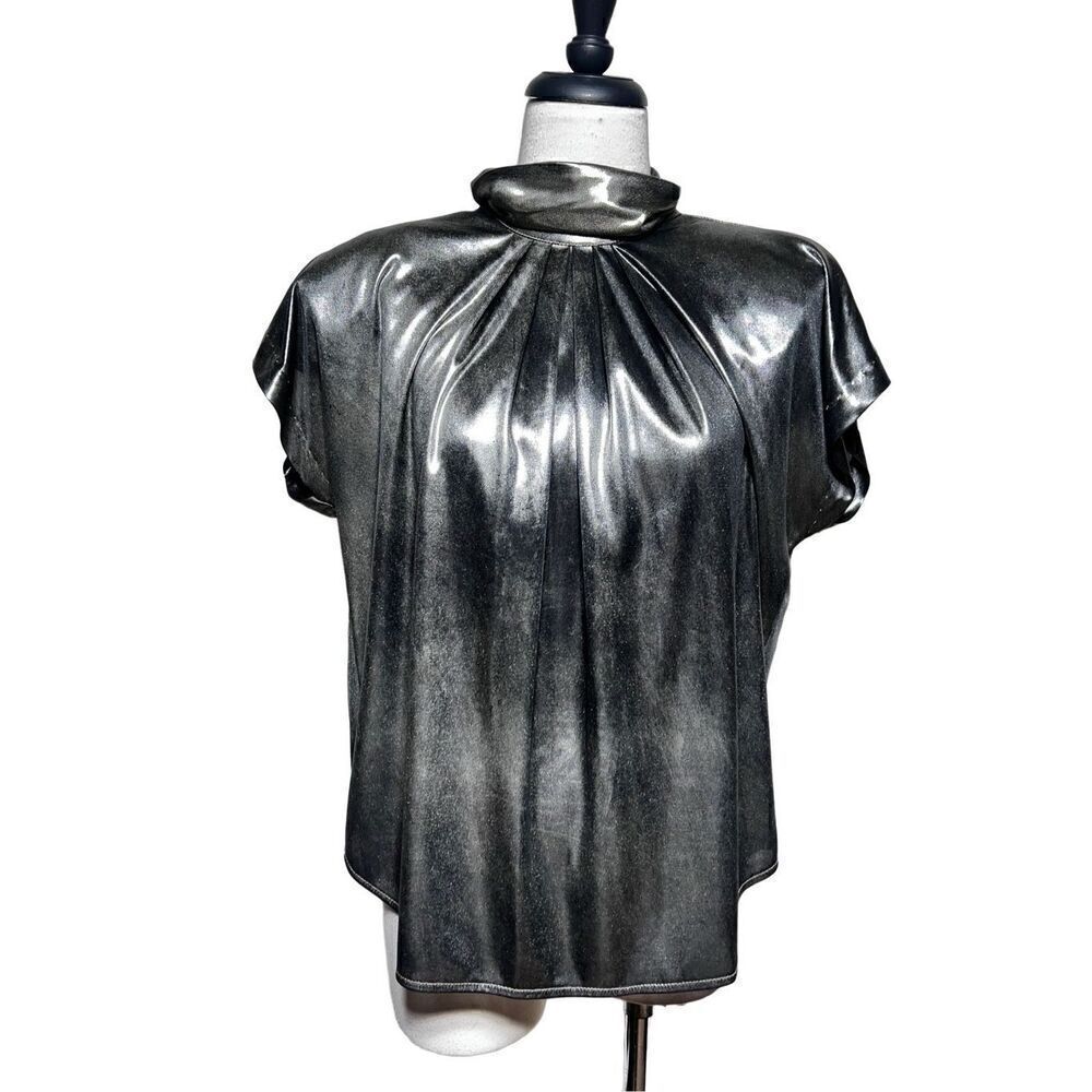 City Girl by Nancy Bolen Vintage Short Sleeve Metallic Retro Blouse Large